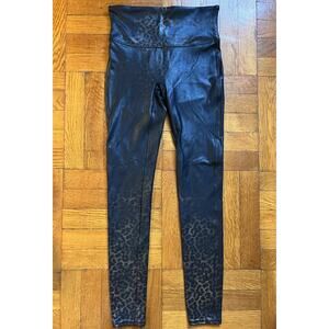 SPANX Faux Leather Leopard Shine Animal Print High Waist M Leggings Biker Punk